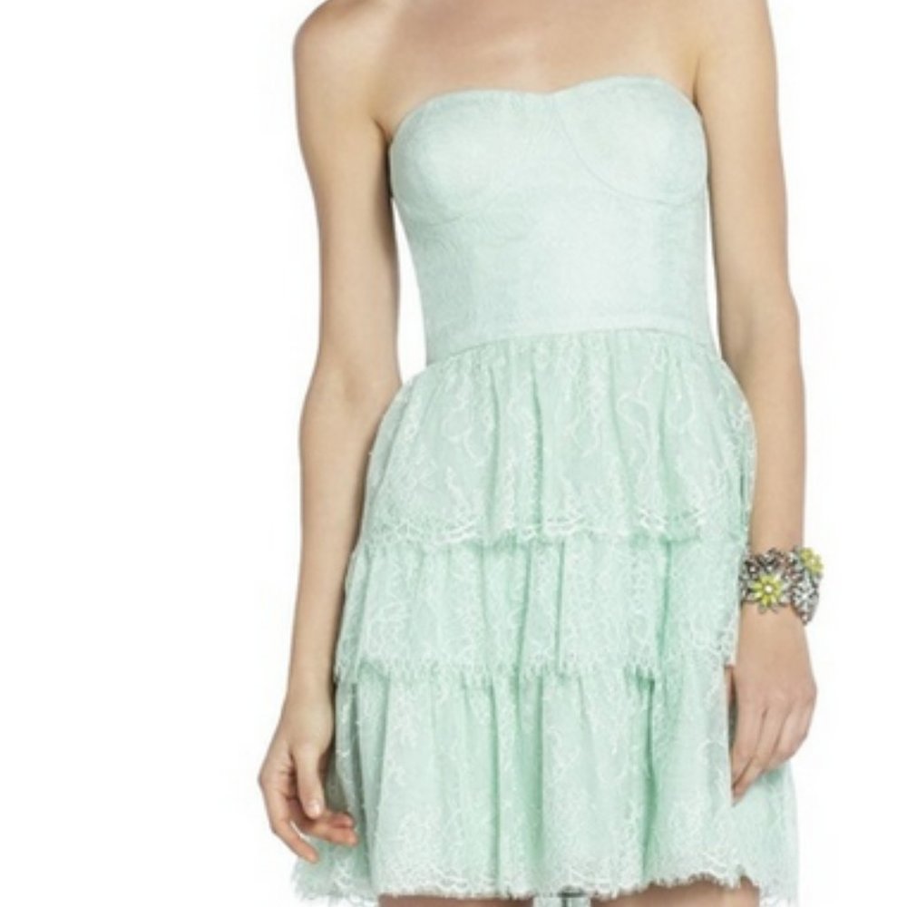 BCBG MAX AZRIA LILAH MINT LACE STRAPLESS DRESS SZ8